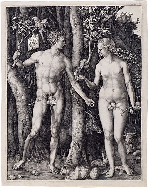 Jean-Pierre Serent, Adam et Ève, gravure originale sur cuivre d’Albrecht Dürer, 26 x 20 cm, 1504