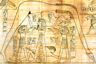 Détail du papyrus Greenfield - Shou soutenant Nout  au dessus de Geb - British Museum