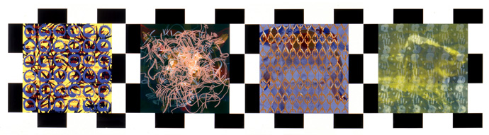Jean-Pierre Sergent, Suspended Time, peintures acrylique sérigraphiée sur Plexiglas, 32 morceaux de 35 x 35 cm & 56 morceaux de 35 x 17,5 cm,  1998, 1.40 x 5,60 m
