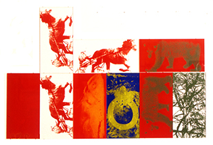 Jean-Pierre Serent, "Installation murale", acrylique sérigraphié sur Plexiglas, 70 x 95 cm (assemblage de 9 panneaux), 1992
