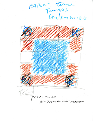 Jean-Pierre Seregnt, "Croquis" pour la réalisation des modules carrés d'assemblage de Plexiglas, Crayon sur papier, 1995