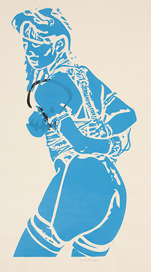 Jean-Pierre Sergent, Bones, Flowers & Ropes #50, 2015, acrylique sérigraphiée sur papier jaune Wang Sketching 80g, 80 x 60 cm