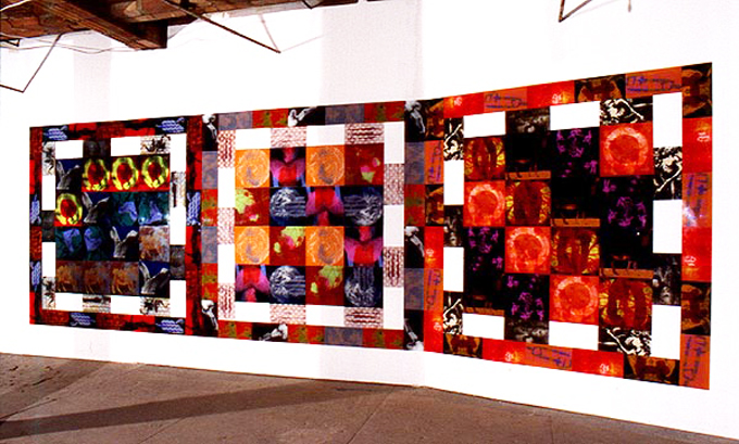 Jean-Pierre Sergent, Wall installation, Brooklyn, NY, assemblage de 3 peintures, acrylique sérigraphiée sur Plexiglas, 1995, 2.10 x 6.30 m