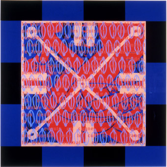 Jean-Pierre Sergent, - Le rêve de l'homme emprisonné, LIC studio's Polyptyque, acrylique sérigraphiée sur Plexiglas & Plexiglas coloré, 1999, 1.40 x 1.40 m