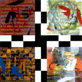 Jean-Pierre Sergent - Icarus, polyptyque, acrylique sérigraphiée sur Plexiglas & Plexiglas coloré, 2.40 x 2.40 m