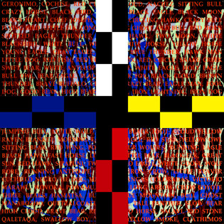 Jean-Pierre Sergent, Indian Names, polyptyque, acrylique sérigraphiée sur Plexiglas & Plexiglas coloré, 2.40 x 2.40 m