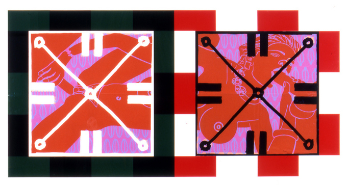 - Le rêve de l'homme emprisonné, LIC studio's Polyptyque, acrylique sérigraphiée sur Plexiglas & Plexiglas coloré, 1999, 1.40 x 2.80 m