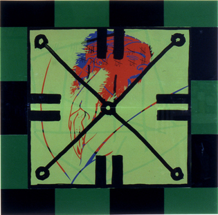 Jean-Pierre Sergent- Le rêve de l'homme emprisonné, LIC studio's Polyptyque, acrylique sérigraphiée sur Plexiglas & Plexiglas coloré, 1999, 1.40 x 1.40 m 