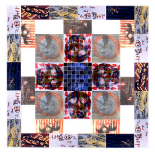 Painting on Plexiglas, 9 morceaux de 35 x 35 cm & 32 morceaux de 35 x 17,5 cm, acrylique sérigraphiée sur Plexiglas, 1995, 1.75 x 1,75 m